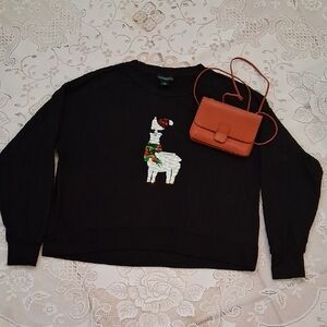 Cynthia Rowley Black Lightweight Sweat with Sequin Llama Design & Red  Crossbody